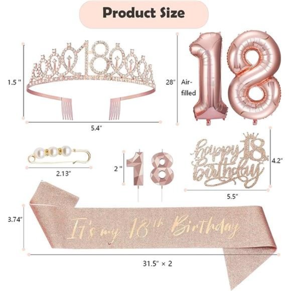 8pcs 18th birthday decorations Girls Including 18th Happy Birthday Cake Toppers - Picture 4 of 6